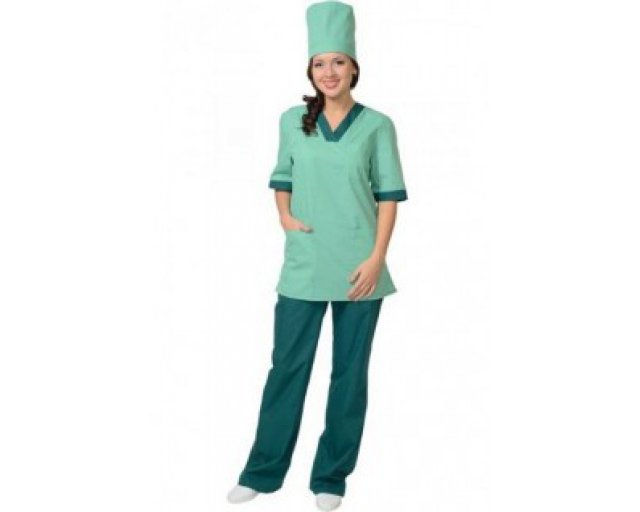  Костюм хирургический женский, светлая мята с тёмно-зелёным