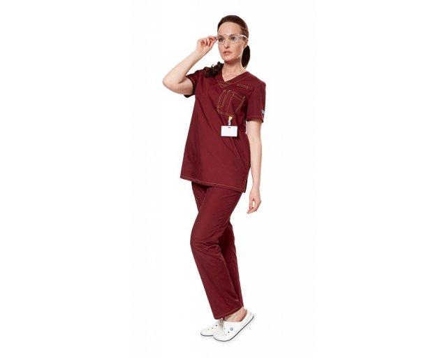  Комплект одежды для персонала больницы женский, бордовый