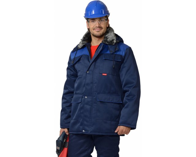  Куртка рабочая утепленная, тёмно-синяя с васильковым