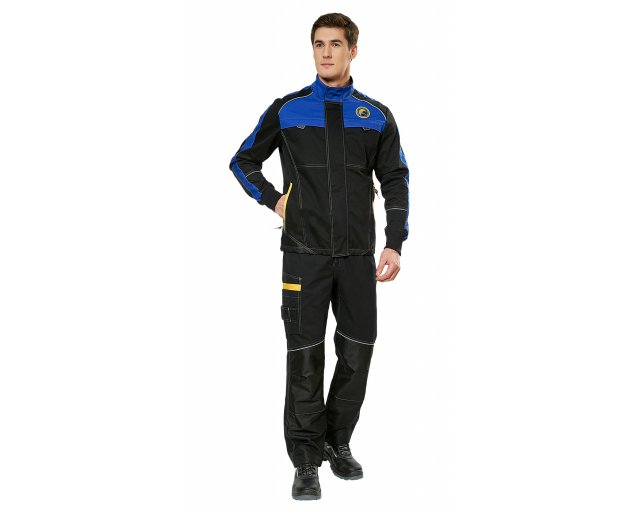  Куртка мужская с водоотталкивающими накладками, черная с васильковым (от 20шт)