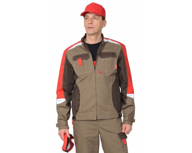  Куртка рабочая, светло-коричневая с коричневым и красным