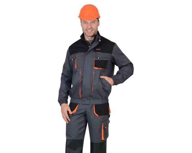  Куртка рабочая укороченная, темно-серая с оранжевым и черным