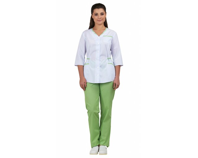  Комплект одежды женской, белый со светло-зеленым